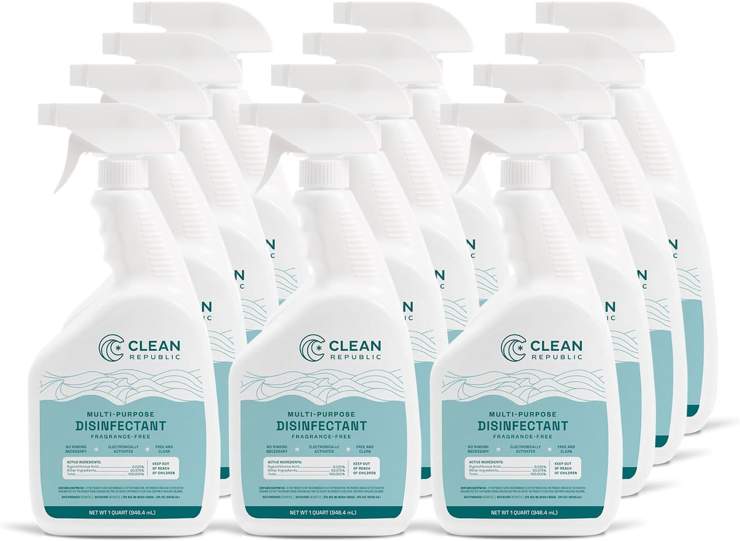 Clean Republic Multi-Purpose Disinfectant, Hypochlorous Acid Cleaning Spray, 32 Fluid Ounce Bottle, 2-Pack