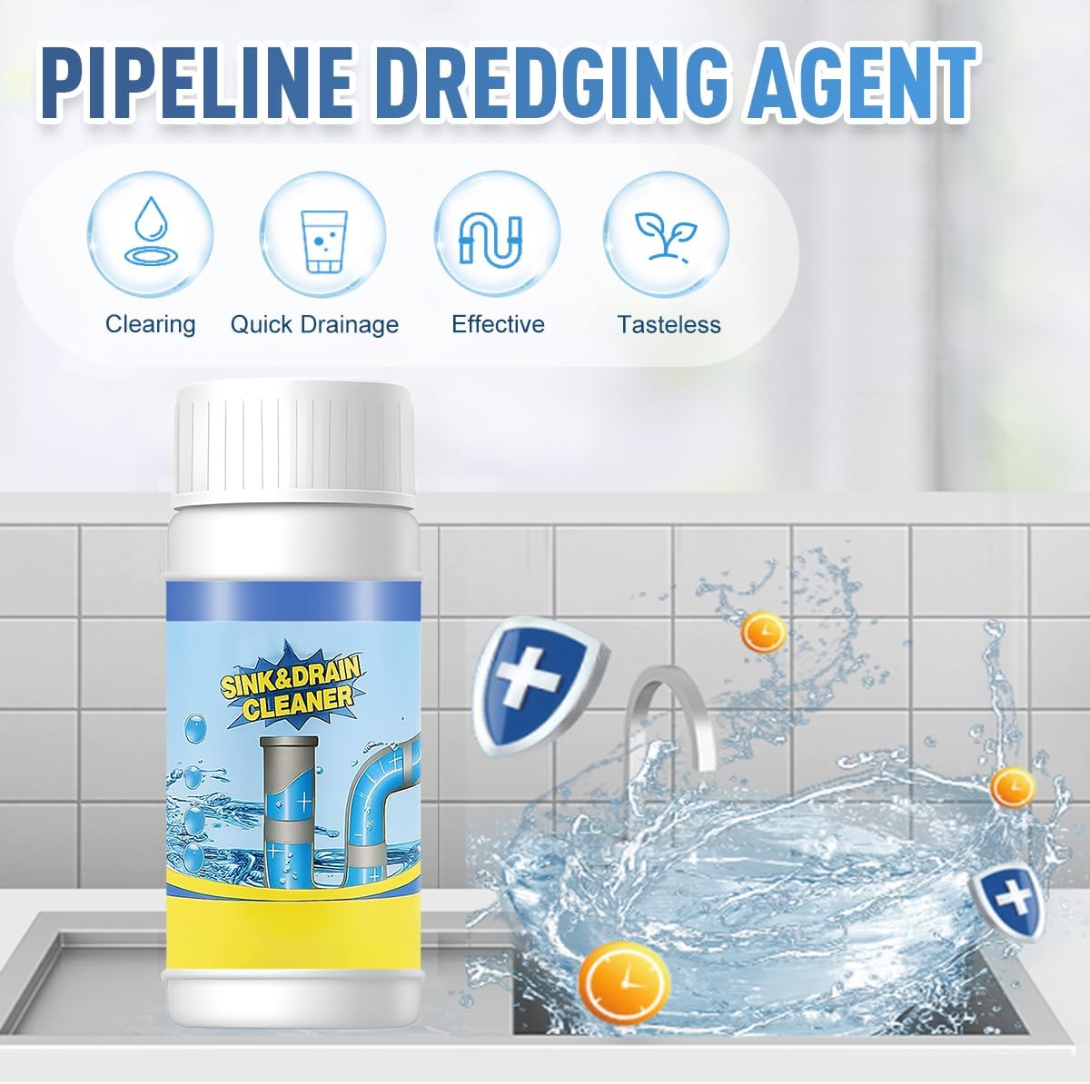 Sink and Drain Cleaner, Pipeline Dredging Agent, Sink and Drain Cleaner Powder, Multi-functional Fast-Acting Pipe Dredging Agent for Kitchen and Toilet Pipeline (2pcs)
