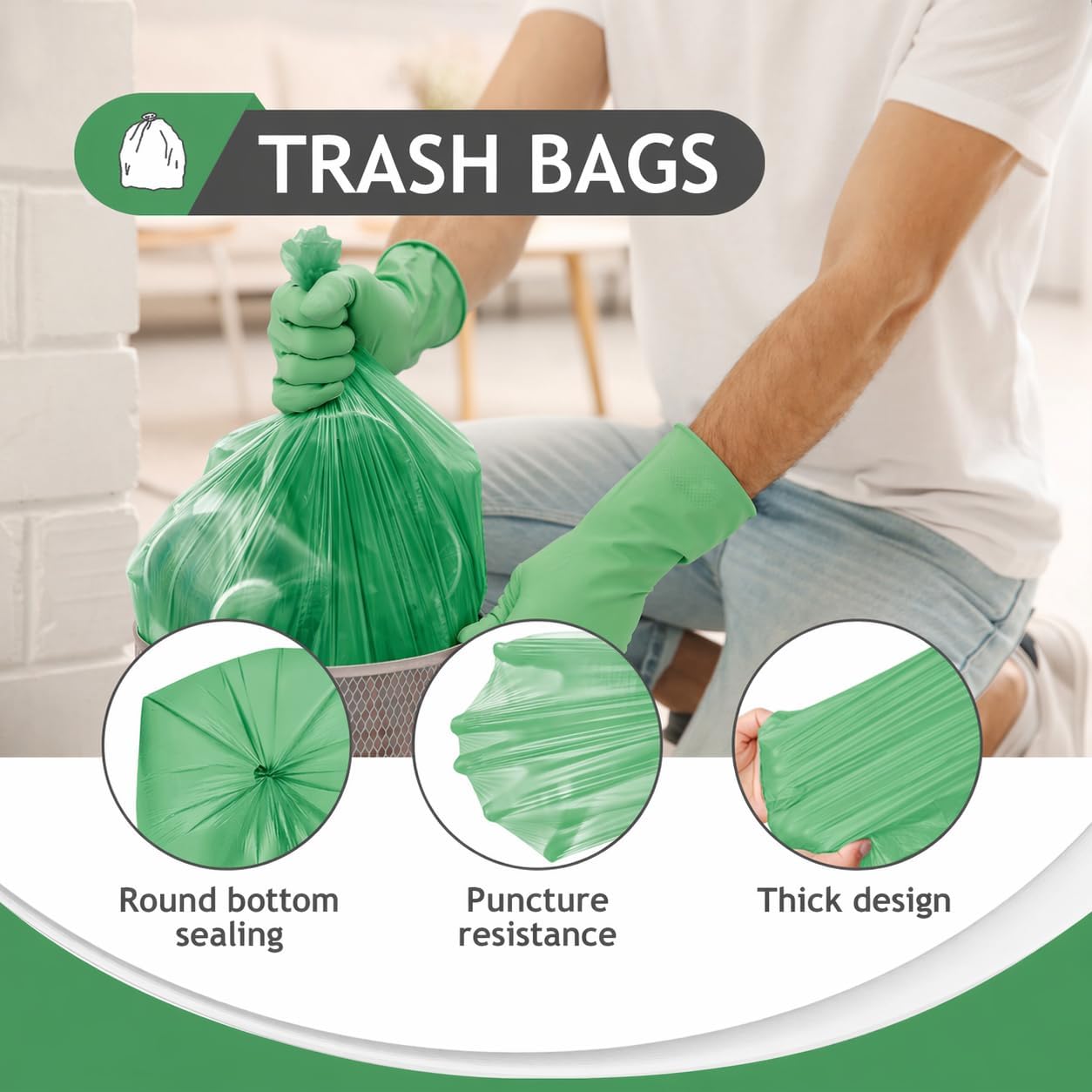 Teivio Small Trash Bags 4 Gallon 120 Counts Garbage Bags, Bathroom Trash Can Bin Liners, Small Plastic Bags for home office kitchen, fit 12-15 Liter, 3,3.5,4.5 Gal, Clear