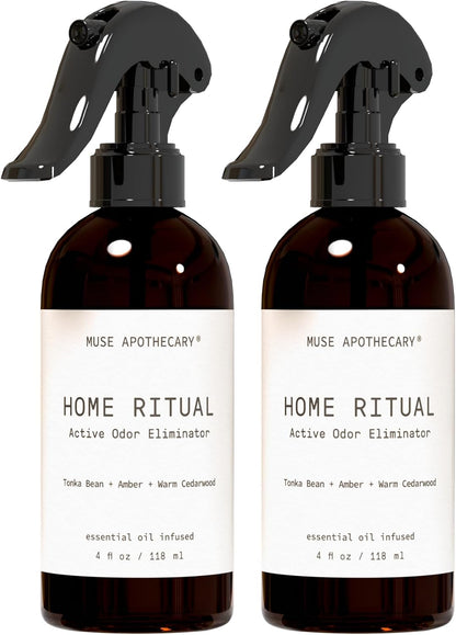 Muse Apothecary Home Ritual Active Odor Eliminator Spray - Furniture Deodorizer Spray & Bathroom Odor Eliminator for Home - Essential Oil Air Freshener - 4oz, Fresh Linen