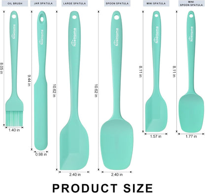NileHome Silicone Spatula Set, 6 Pieces Food Grade Kitchen Utensils with Silicone Brush Heat Resistant Dishwasher Safe BPA-Free Rubber Spatula for Scraping, Baking, Cooking, Mixing-Forest Style