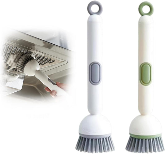 2PCS 360° Rotating Soap Dispensing Dish Brush - Refillable Soap Handle, Multi-Surface Cleaning Brush for Cookware, Cups, Sinks, Bottles, Stoves & Bathrooms (6x27cm)