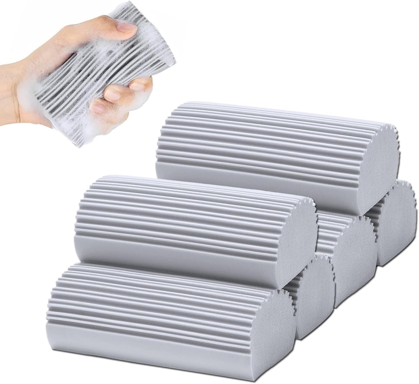 6-Pack Damp Clean Duster Sponge,Magic Sponge Eraser for Housekeeping,Reusable Cleaning Sponge for Blinds,Vents,Mirrors,Glass, Baseboards,Window Track Grooves and Railings (Green)
