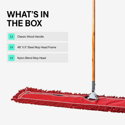 36 Inch Green Commercial Dust Mop & Floor Sweeper – Wood Handle Floor Mop for Tile, Hardwood & Concrete