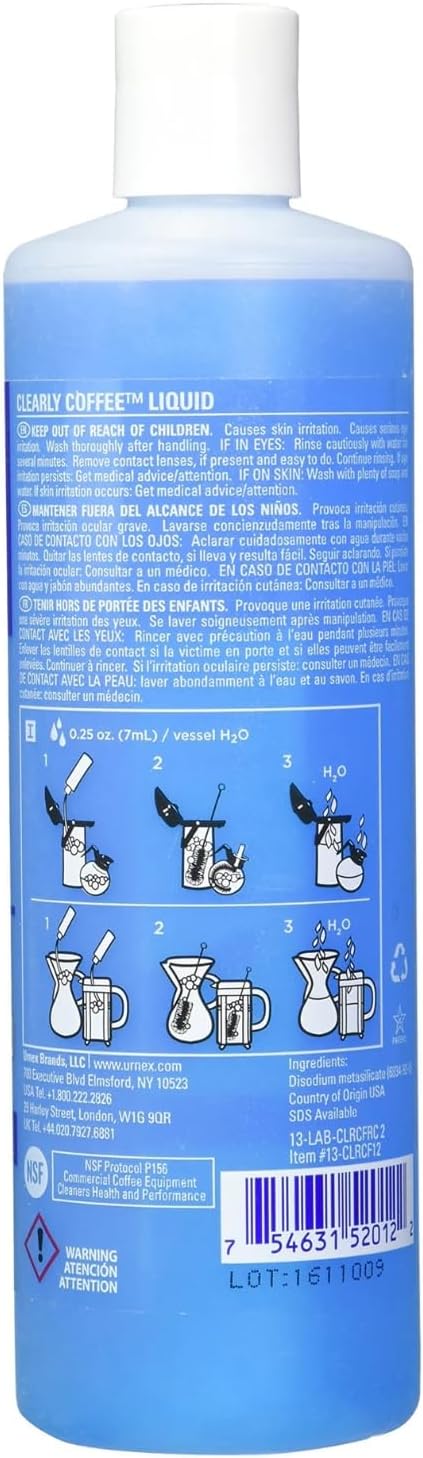 Urnex Clearly Coffee Pot Cleaner - 3 Pack - Made in the USA - French Press Liquid Cleaner for Glass Bowls Airpots Satellite Brewers and Thermal Servers Removes Coffee Oils