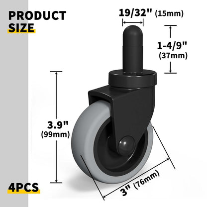 AAGUT Mop Bucket Casters Replacement 3" Set of 16 Swivel Bayonet Caster Non-Marking Thermoplastic Rubber Wheels Compatible with Rubbermaid Models& Wavebrake