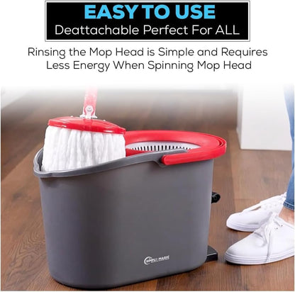 Simpli-Magic 79349 Spin Mop Cleaning System with 3 Microfiber Mop Heads, Red/GRAY,Red/Black