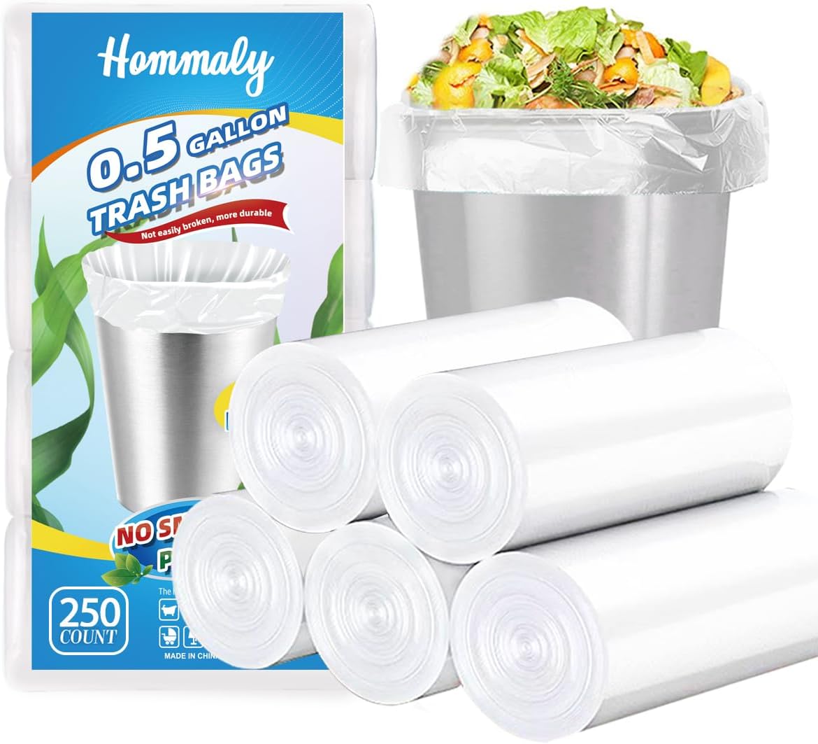 Hommaly 2 Gallon (1.8-2 Gal)120 pcs Small Clear Trash Bags, Strong 1.8 Gallon Garbage Bags, Bathroom Trash Can Bin Liners Unscented, Mini Plastic Bags for Office, Waste Basket Liner,Fit 6,7,8 Liters