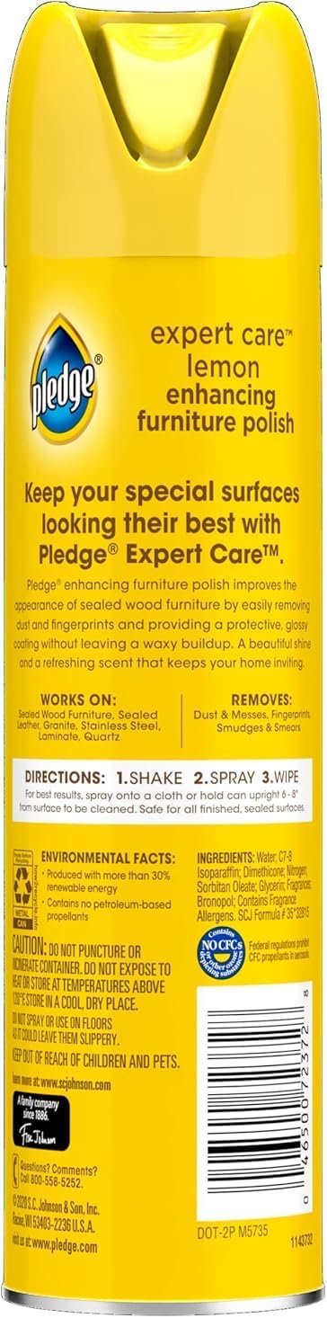 Pledge Enhancing Polish Spray, Wood Furniture & Stainless Steel Polish, Remove Dust and Fingerprints, Fast Shine and Protect, Prevent Scratches & Knicks - Lemon Scent, 9.7oz, Pack of 3