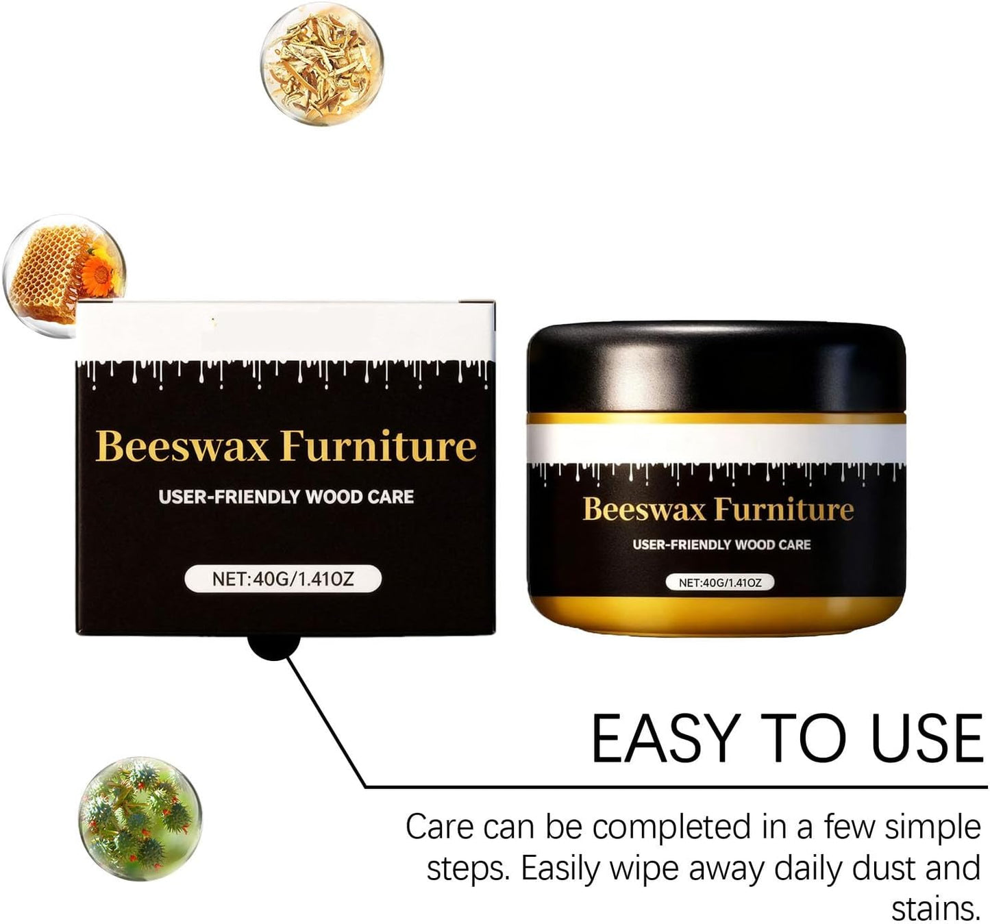 Beeswax Gleam Furniture Polish, Wood Furniture Renovation, Cleans, Polishes & Restores Shine, Waterproof, Natural Beeswax For Chairs, Cabinets, Tables Etc Wooden Furnitures(2PC)