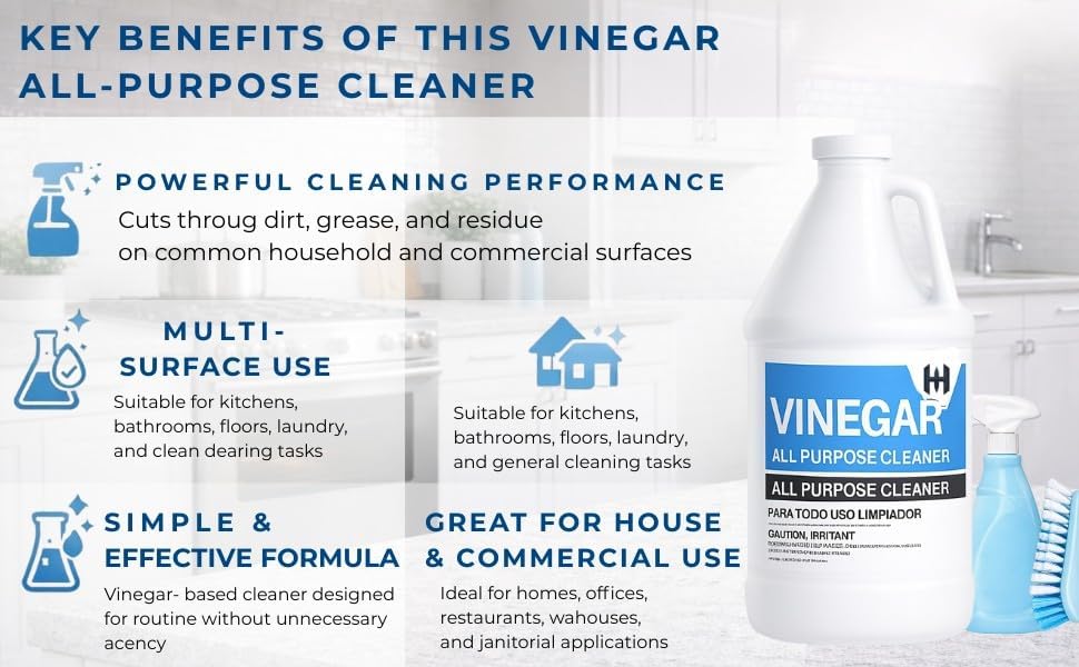 (4 Gallons) - Distilled White Cleaning Vinegar 6% Acidity - Multi-Purpose Household Surface Cleaner, Safe for Laundry