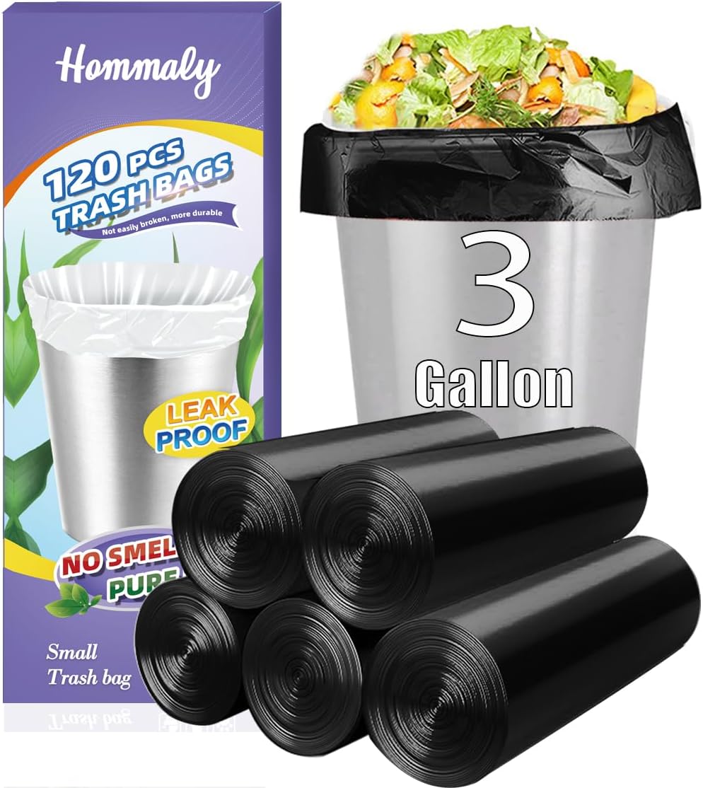 Hommaly 2 Gallon (1.8-2 Gal)120 pcs Small Clear Trash Bags, Strong 1.8 Gallon Garbage Bags, Bathroom Trash Can Bin Liners Unscented, Mini Plastic Bags for Office, Waste Basket Liner,Fit 6,7,8 Liters