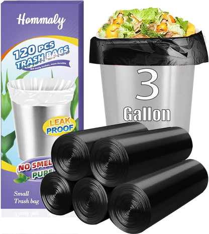 Hommaly 2 Gallon (1.8-2 Gal)120 pcs Small Clear Trash Bags, Strong 1.8 Gallon Garbage Bags, Bathroom Trash Can Bin Liners Unscented, Mini Plastic Bags for Office, Waste Basket Liner,Fit 6,7,8 Liters