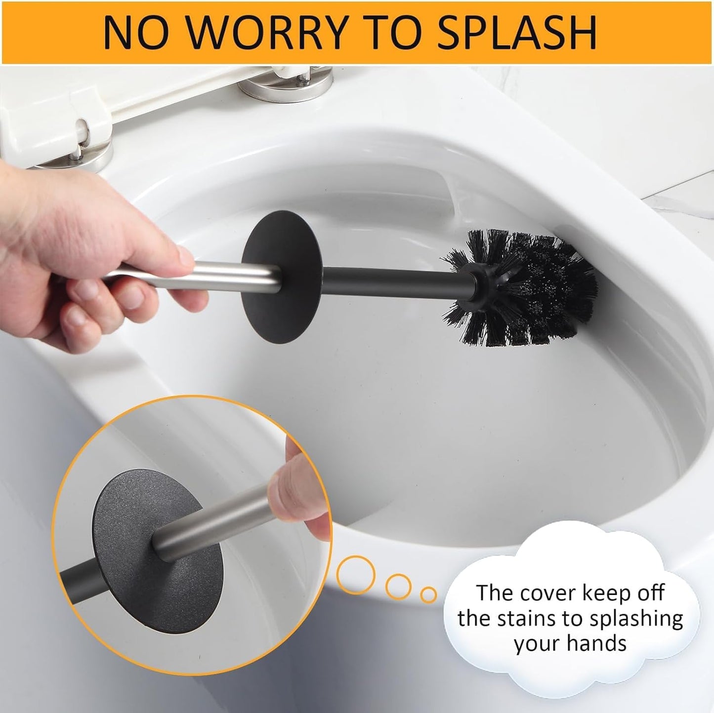 BGL Toilet Brush and Holder Set, Matte Black Freestanding for Bathroom Storage and Organization, Square Design Sturdy and Space Saving