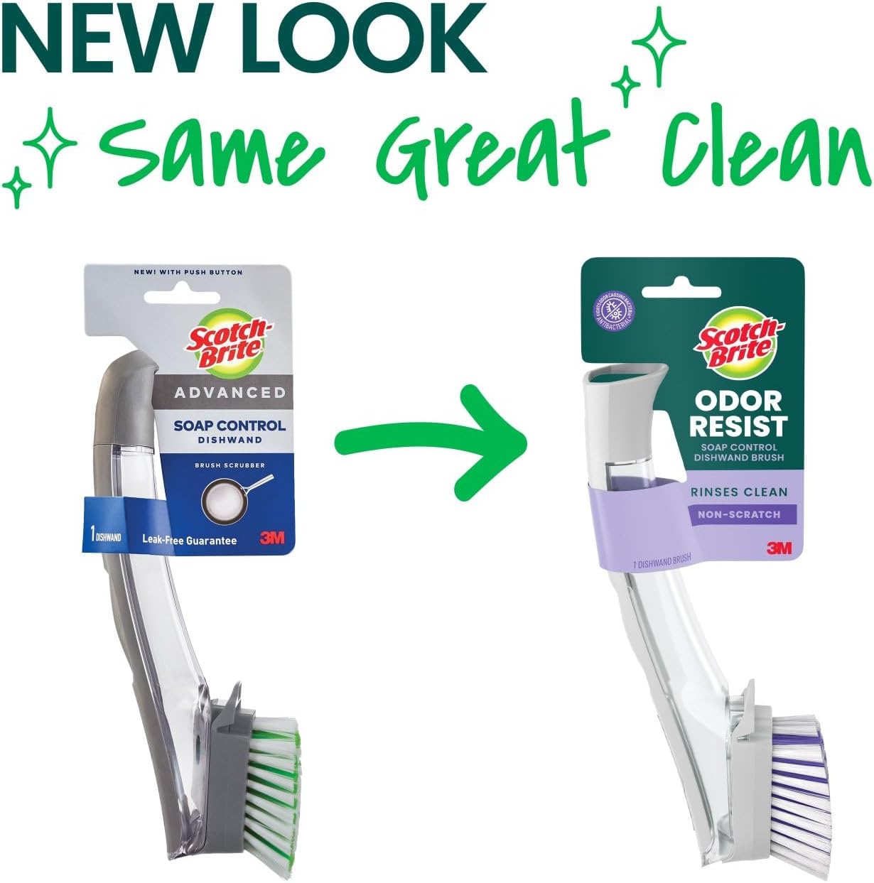 Scotch-Brite Odor Resist Soap Control Dishwand Brush, Non-Scratch Cleaning Brush with Scraper, Stands Upright, 4-Pack