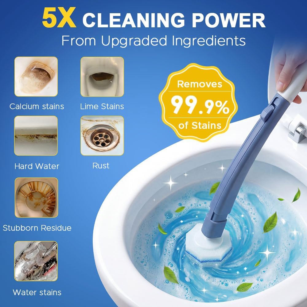 ROUNDSQUARE Disposable Toilet Bowl Cleaner with 40 Disinfecting 5X Power Refill Heads, Wands, Storage Caddy, Cleaning System Starter Kit