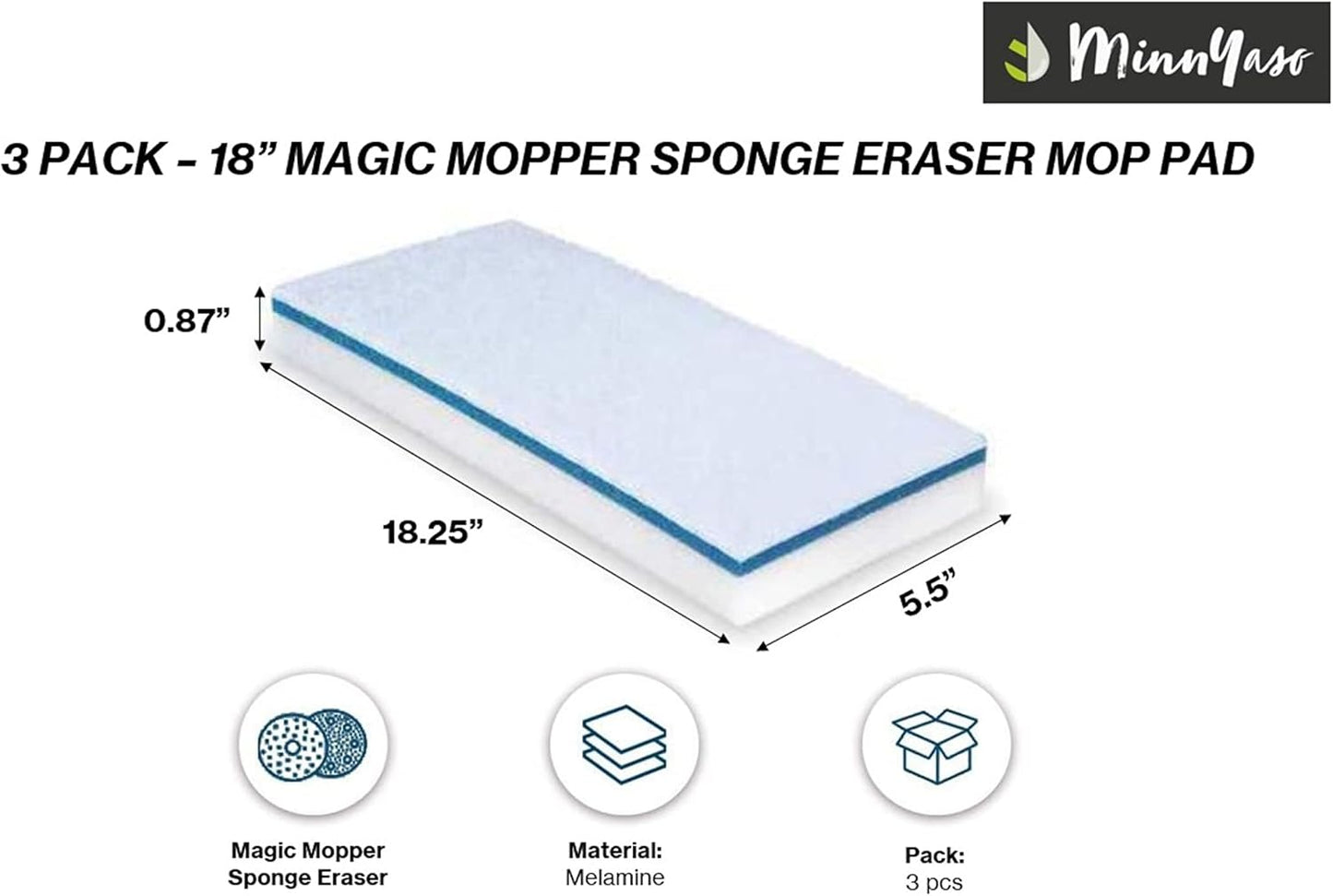 Magic Mopper Sponge Eraser Mop Pad | Compatible with Swiffer Wet Jet and 12" Wet Spray Mops | 12-inch Magic Sponge Eraser Mop Pad | 3 Pack