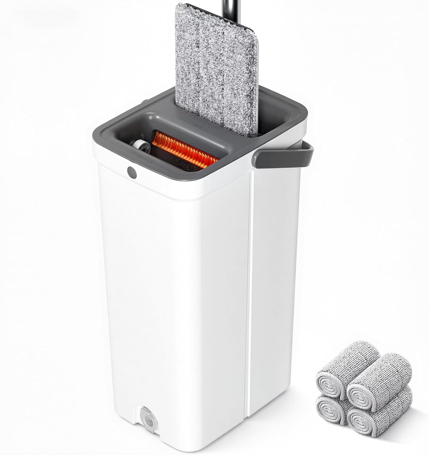 Mop and Bucket with Wringer Set, Hands-Free Flat Floor Mop and Bucket for Floor Cleaning, 60" Extra Long Stainless Steel Handle, 4 Washable Microfiber Pads, Mops for Wall, Hardwood, Tile