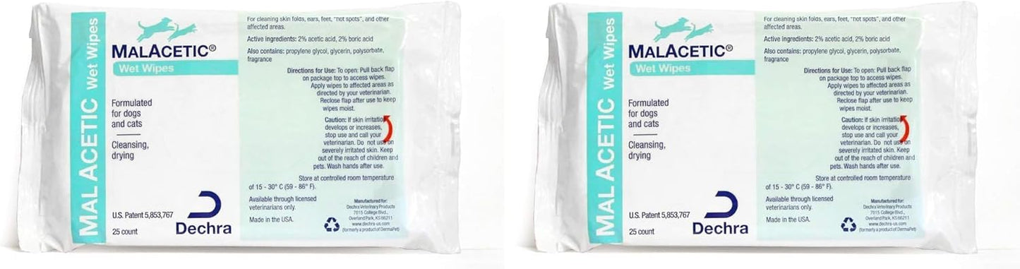 Dechra MalAcetic Wet Wipes for Cats and Dogs 25 Count