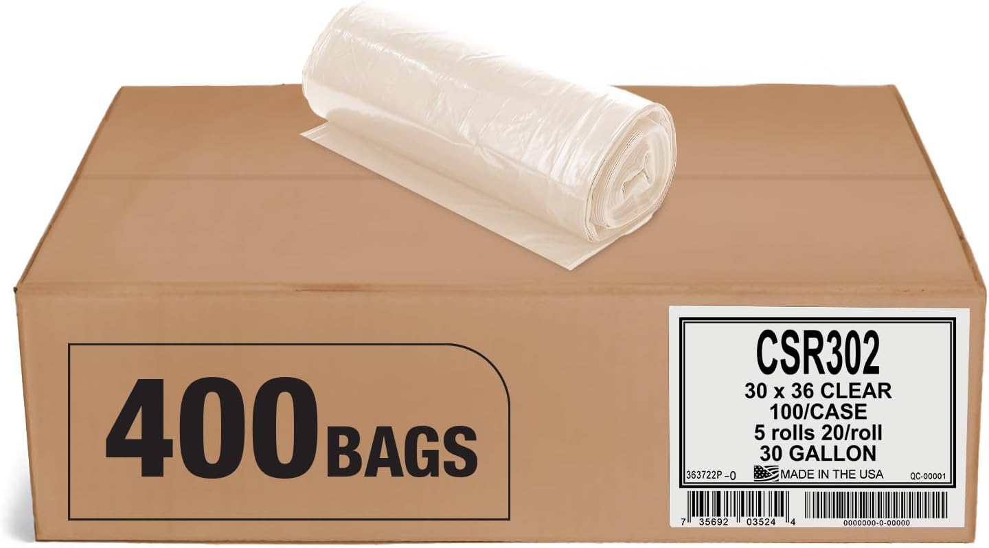 Aluf Plastics 33 Gallon Clear Trash Bags - 33" x 39" - 1.5 MIL (eq) - CSR Series - Heavy Duty Industrial Liners Clear Garbage Bags for Recycling, Contractors, Storage, Outdoor, 1 Count (Pack of 100)