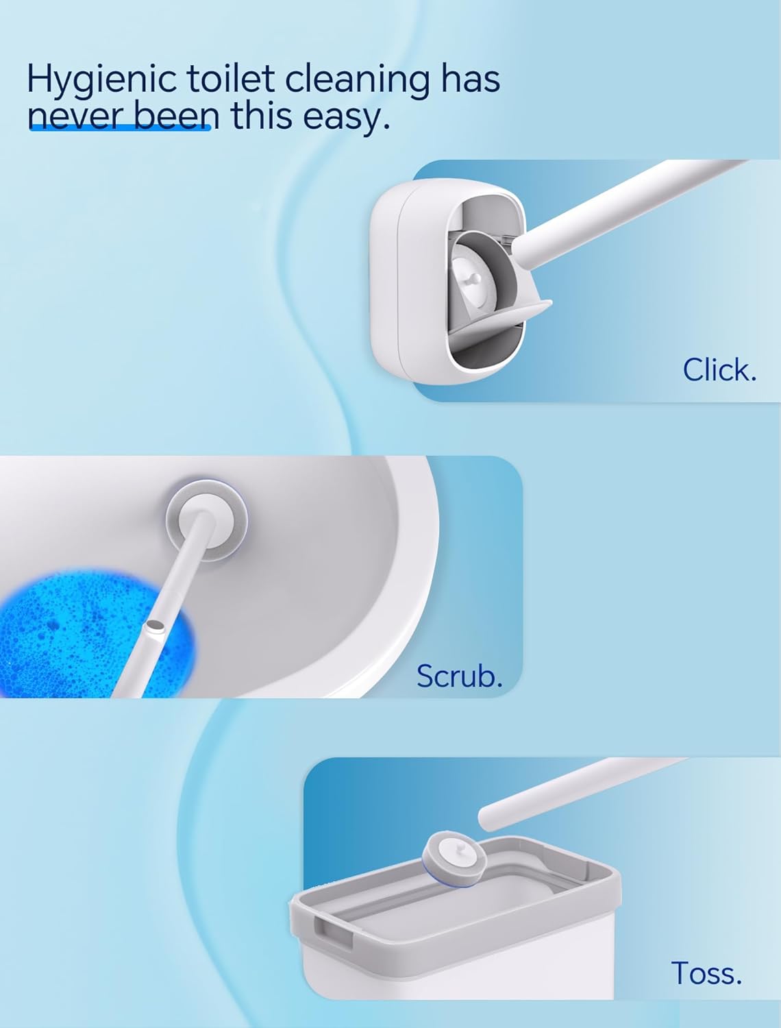 LFBEAR Disposable Toilet Brush Wand, Wall Mounted Toilet Cleaner Kit with Holder, 18 Refills Replacement Heads for Bathroom Cleaning