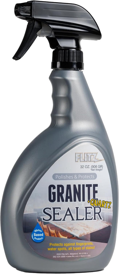 Flitz Granite & Glass Protectant - 16oz Bottle of USA-Made Granite Sealer and Glass Countertop Protector - Cleans & Prevents Liquid, Stains, & Others - Also Works on Marble & All Metals (1 Pack)