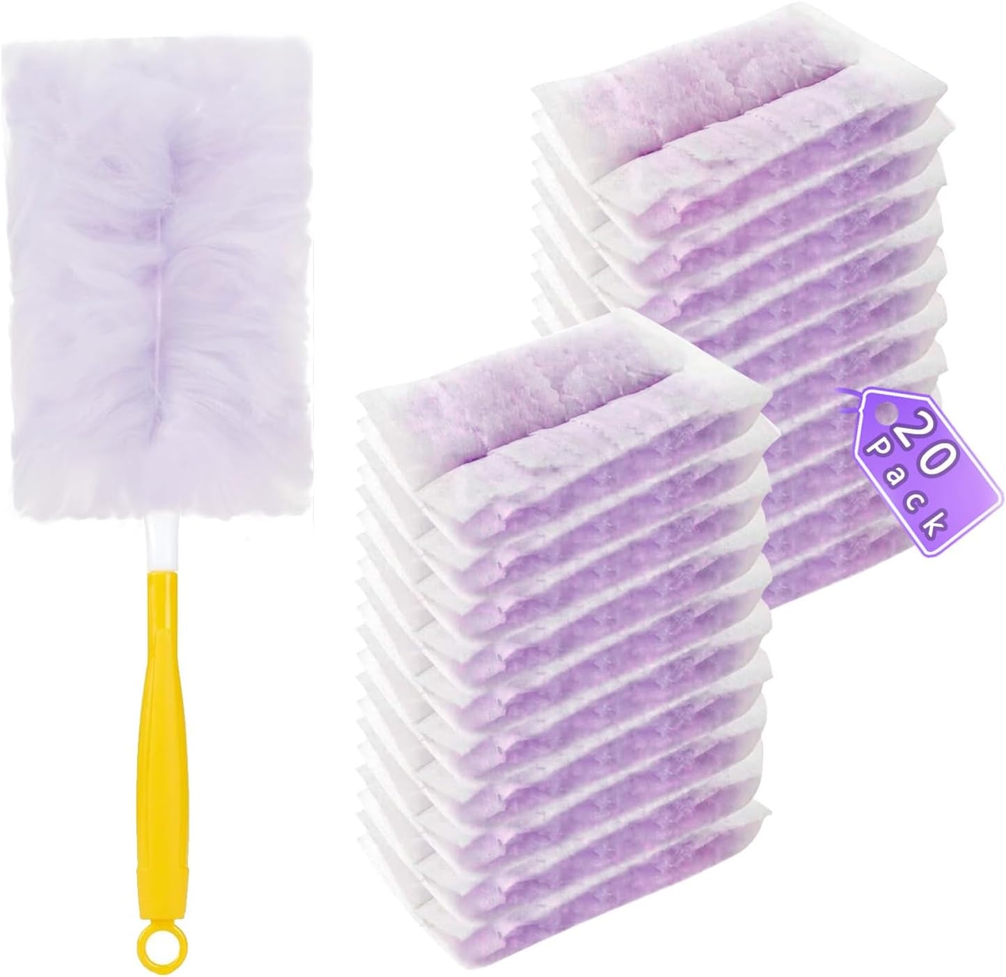 30 Pack Duster Refills Compatible with Swiffer Duster, Heavy Duty Multi Surface Duster Replacement with 1 Extra Handle for Cleaning Furniture, Blinds, Ceiling Fans and Car