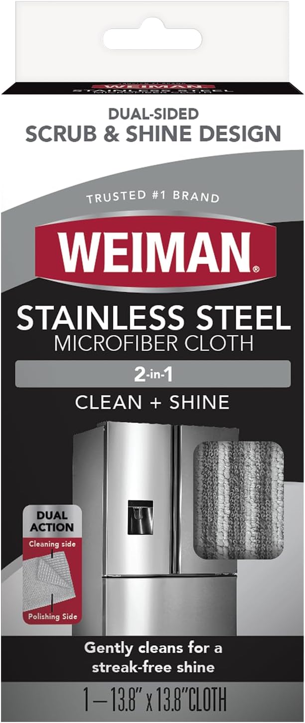 Weiman Microfiber Cloth for Stainless Steel, Safely Traps and Removes Dirt, Oil and Grime to Protect from Scratches 13.8" x 13.8" (Pack of 2)