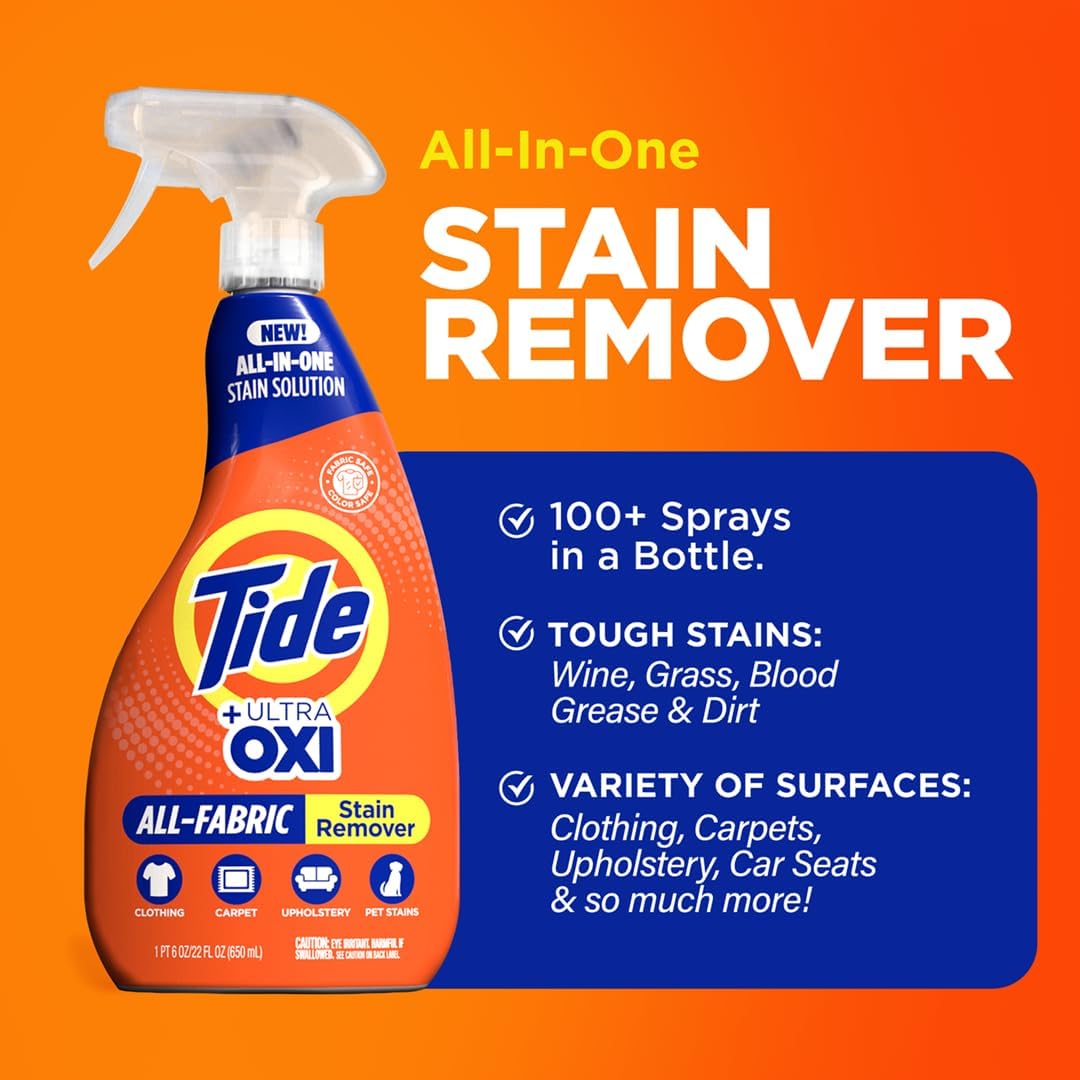 MADE BY NEHEMIAH Tide Rescue Laundry Stain Remover Spray with Oxi + Travel Size Tide To Go Pen, Spot Remover for Clothes, Fabric, Upholstery, Carpet, Grease & More Tough Stains- 22 Fl Oz + 1 Stain Pen