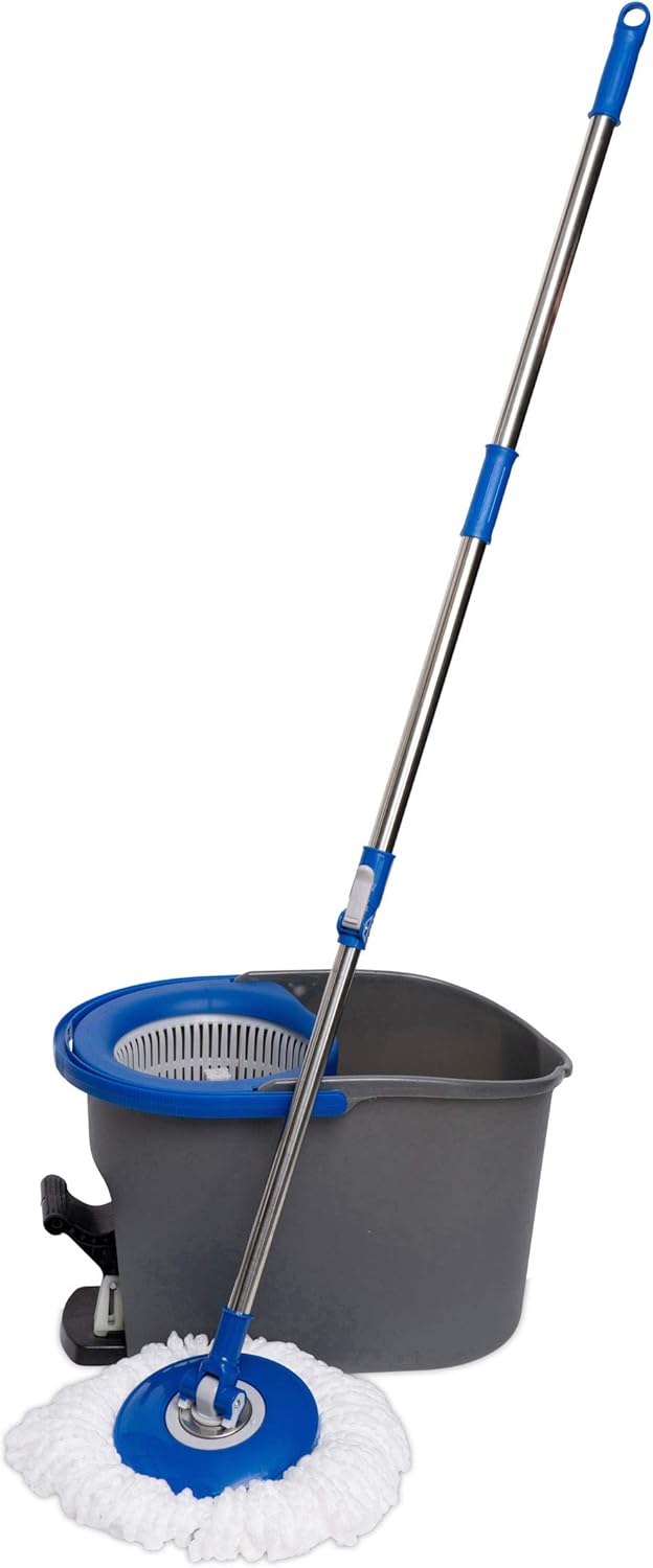 Simpli-Magic 79349 Spin Mop Cleaning System with 3 Microfiber Mop Heads, Red/GRAY,Red/Black