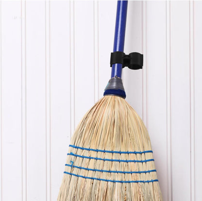 VOSAREA 4pcs Clip for Broom and Dustpan, Black Plastic Broom and Dustpan Connector Clip, Double Pipe Clamp Fastener for Space Saving Storage Organizer