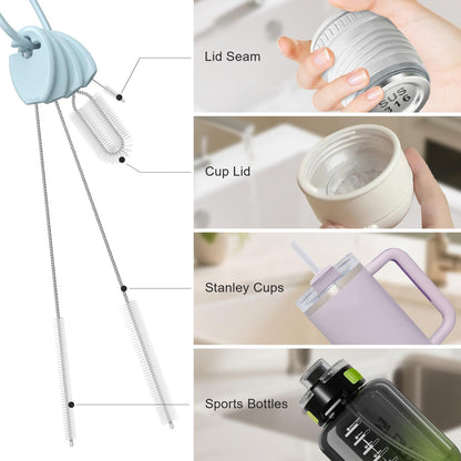 YOTIME 4in1 Straw Cleaner Brush Set, Reusable Standing Straw Brushs with Holder Ring, for Wide and Narrow Straws, Tumblers, Water Bottles and Cups, Pink