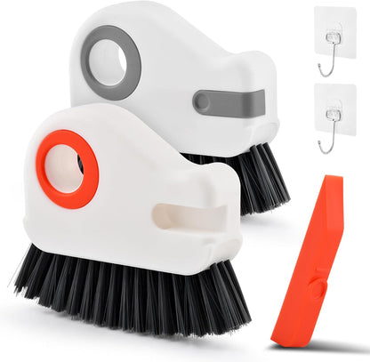 Groove Cleaning Brush 2 in 1 Grout Cleaner Tool Grip Brush, Multifunction Window Track Cleaner with Hard Bristle and Scraper Cleaning Brush for Sliding Door Track, Window(Color:White)
