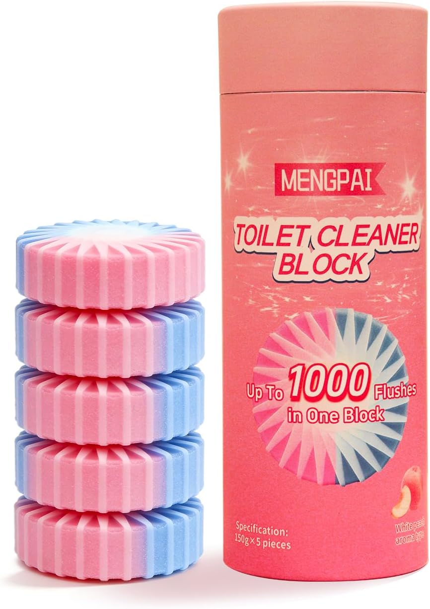 Concentrated Toilet Bowl Cleaner Tablets, Drop-in Tank Cleaner for Bathroom, Fresh White Peach Scent, Prevent Stains & Deodorize, Biodegradable & No Residue, 5 Count, 150g Each