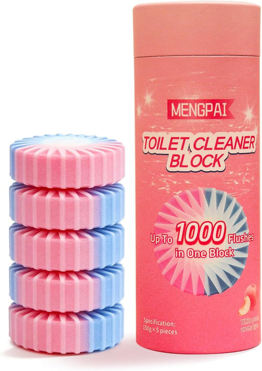 Concentrated Toilet Bowl Cleaner Tablets, Drop-in Tank Cleaner for Bathroom, Fresh White Peach Scent, Prevent Stains & Deodorize, Biodegradable & No Residue, 5 Count, 150g Each