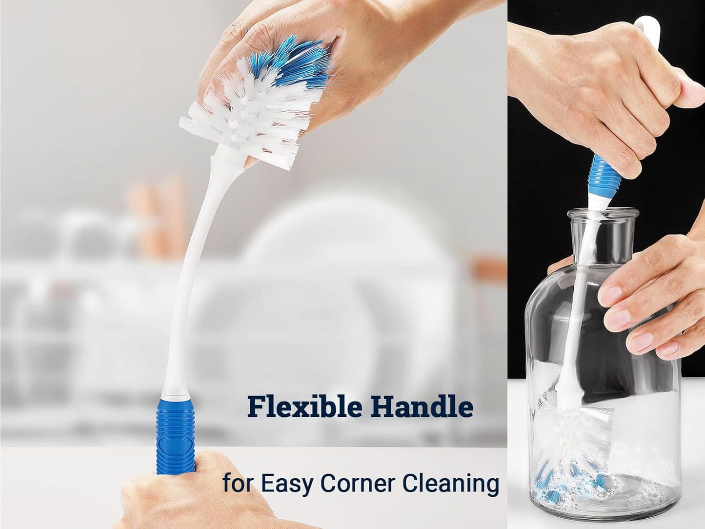 Bottle Brush Cleaner Set—Long Water Bottle Brushes with Dual & Stiff Bristles for Tumblers, Cups, Glassware & Baby Bottles, 4 Pack