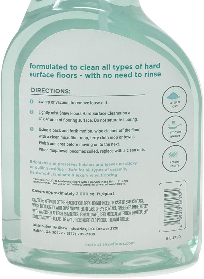 Shaw Floors Hard Surface Floor Cleaner for Ceramic Laminate Hardwood and Luxury Vinyl 32oz Spray