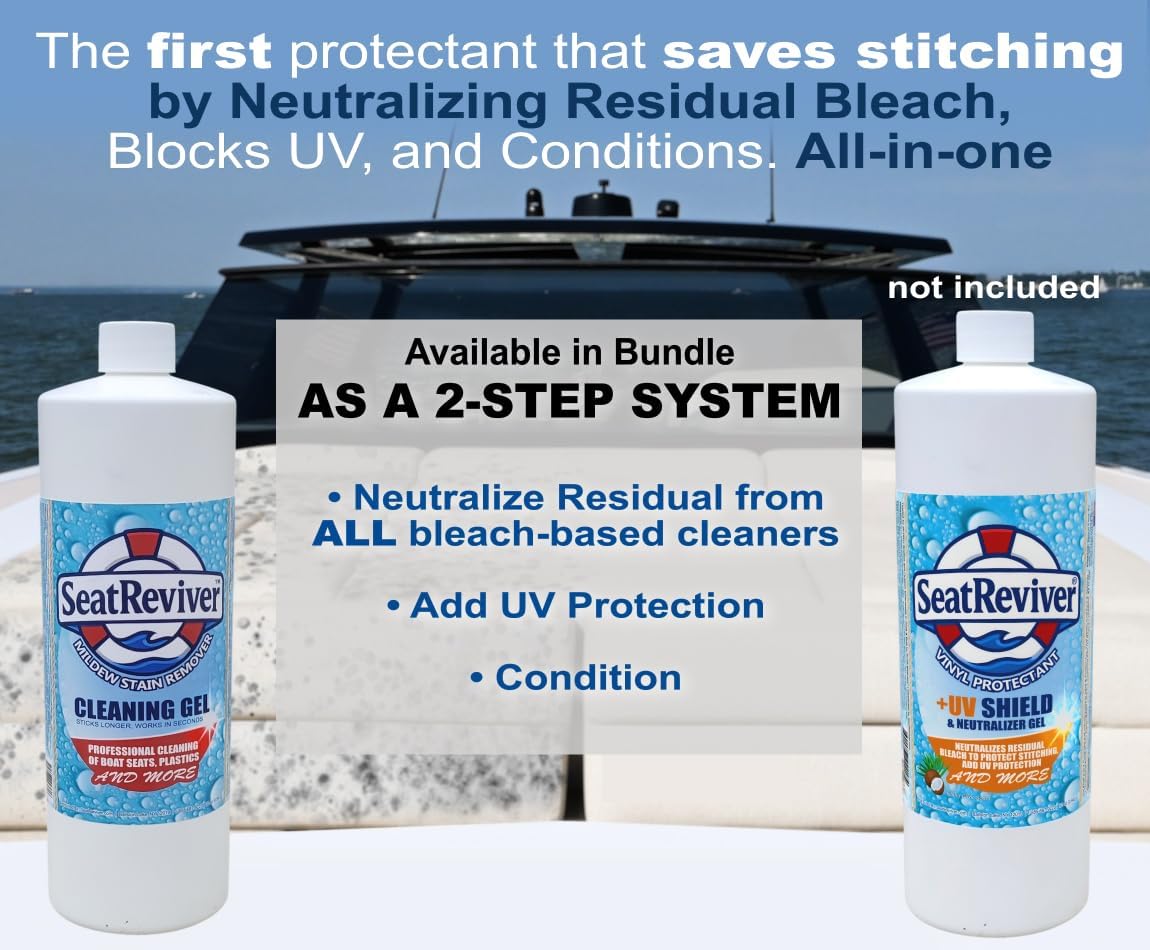 Marine Mildew Stain Remover for Boat Seats, Vinyl & Plastic | Light Gel That Clings Longer | Fast-Acting | No Scrub | 32oz