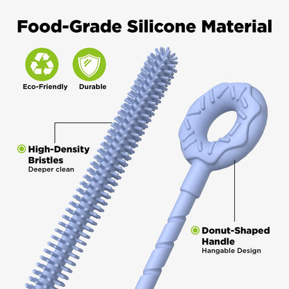 2 Pcs Silicone Straw Cleaner Brush, Extra Long Cleaning Brushes for Straws, 6mm&9mm, Blue