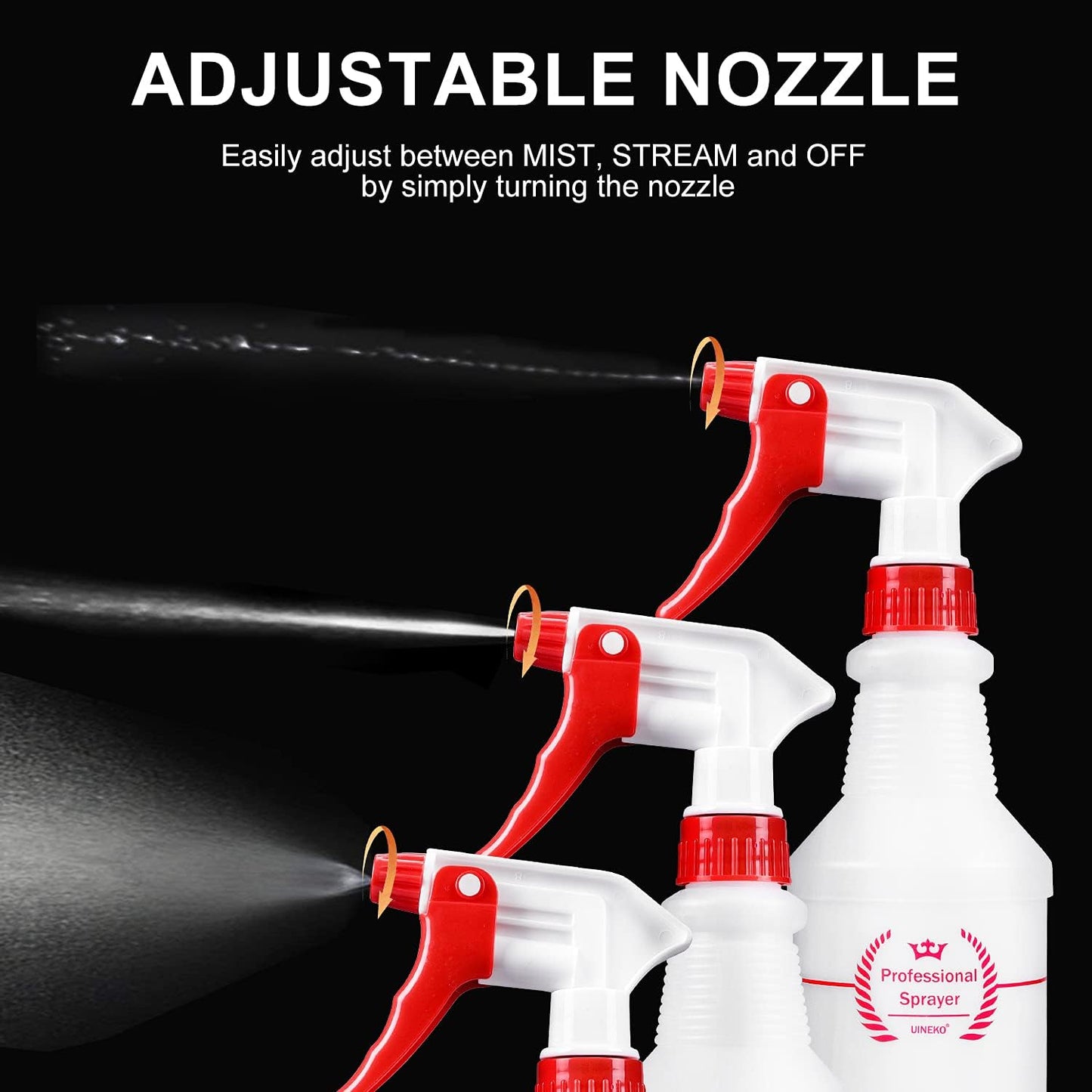 Uineko Plastic Spray Bottle (4 Pack, 24 Oz, All-Purpose) Heavy Duty Spraying Bottles Leak Proof Mist Empty Water Bottle for Cleaning Solution Planting Pet with Adjustable Nozzle and Measurements