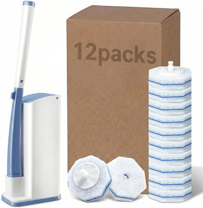 ROUNDSQUARE Disposable Toilet Bowl Cleaner with 40 Disinfecting 5X Power Refill Heads, Wands, Storage Caddy, Cleaning System Starter Kit