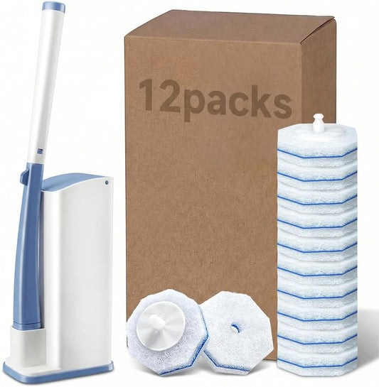 ROUNDSQUARE Disposable Toilet Bowl Cleaner with 40 Disinfecting 5X Power Refill Heads, Wands, Storage Caddy, Cleaning System Starter Kit