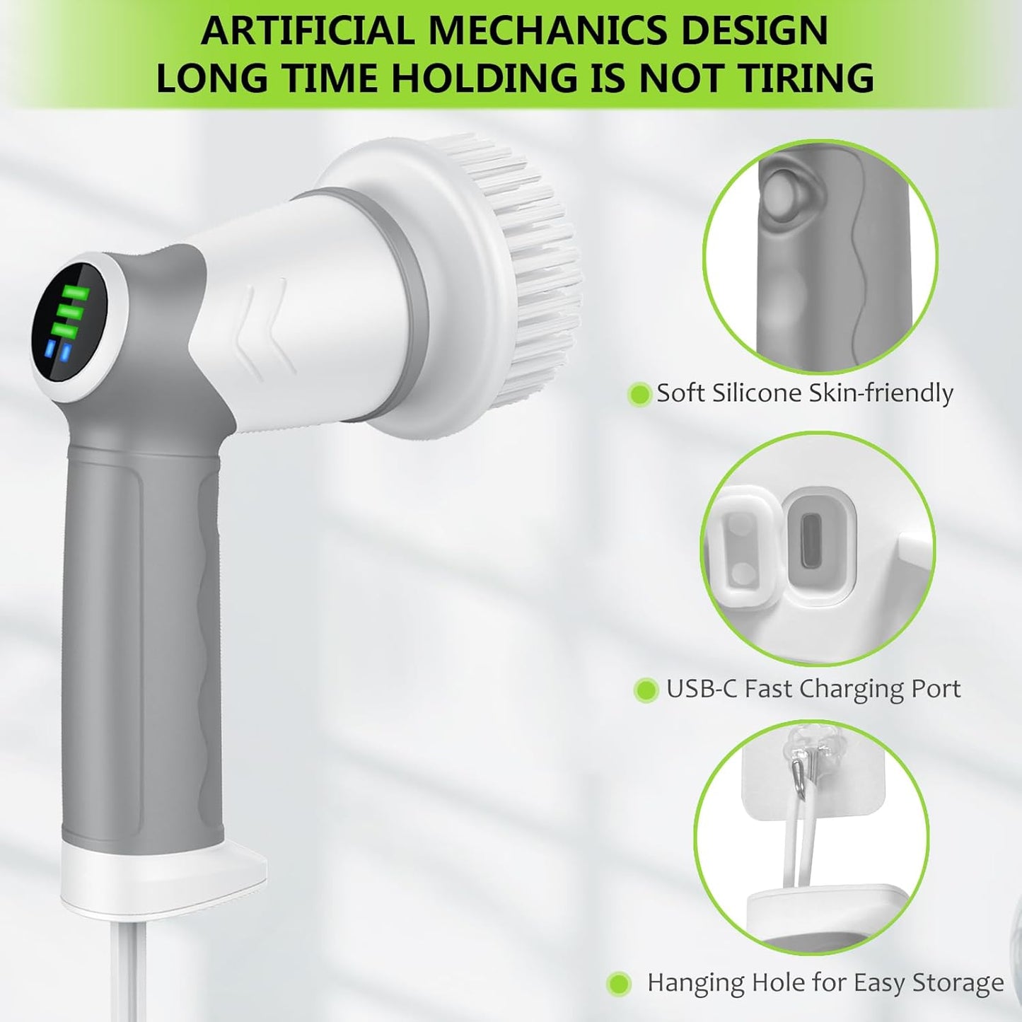 DAESUNG Electric Spin Scrubber, Cordless Power Scrubber & Electric Cleaning Brush with 7 Replaceable Heads, Dual Speed IPX7 Waterproof Handheld Scrubber for Bathroom, Shower & Tile Cleaning