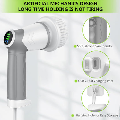 DAESUNG Electric Spin Scrubber, Cordless Power Scrubber & Electric Cleaning Brush with 7 Replaceable Heads, Dual Speed IPX7 Waterproof Handheld Scrubber for Bathroom, Shower & Tile Cleaning