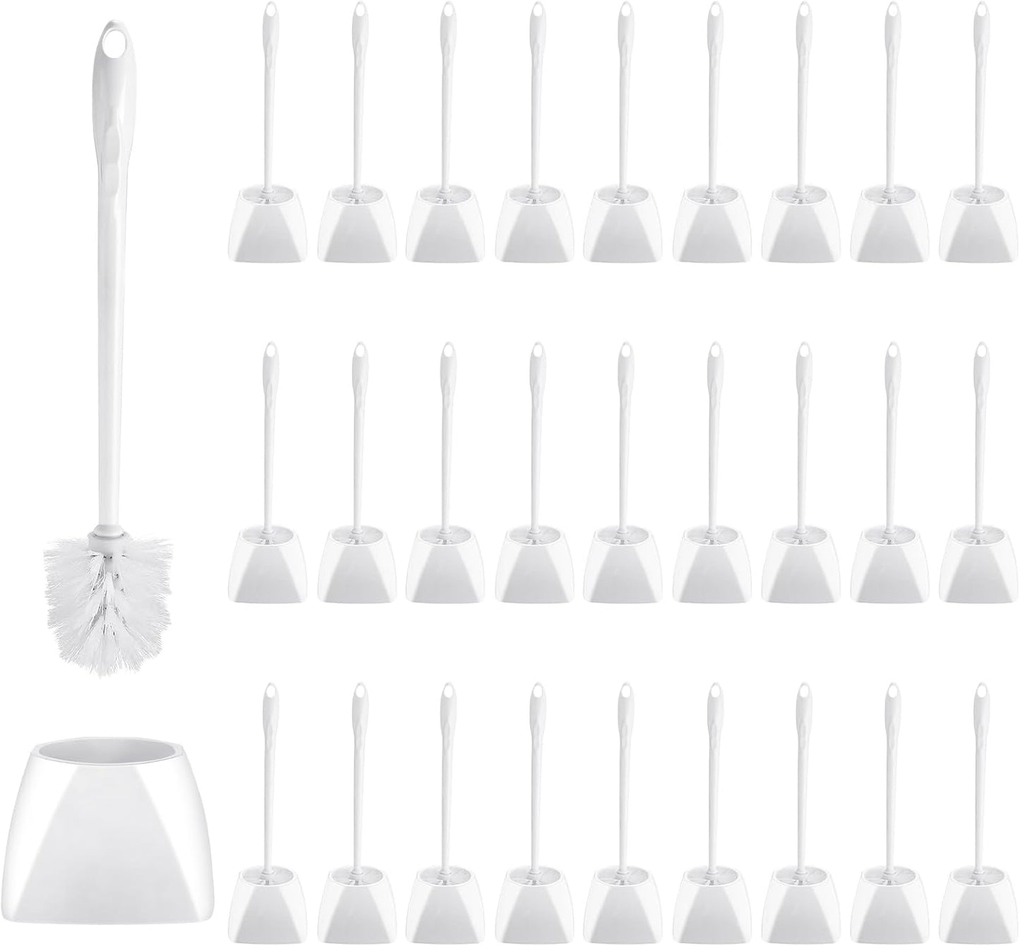 FoldTier 15 Sets Toilet Holder and Brush Set 16.14 Inch Toilet Bowl Cleaner Brush with Caddy Bathroom Scrub Plastic Scrubber with Long Handle for Bathroom Cleaning, Easy to Assemble (White)