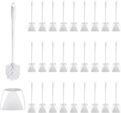 FoldTier 15 Sets Toilet Holder and Brush Set 16.14 Inch Toilet Bowl Cleaner Brush with Caddy Bathroom Scrub Plastic Scrubber with Long Handle for Bathroom Cleaning, Easy to Assemble (White)