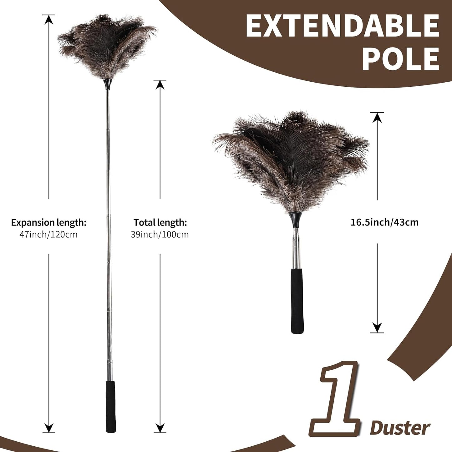 Ostrich Feather Duster 12 Inch Handheld Duster Supplies, Wooden Handle Feather Duster for Cleaning Keyboard Home Car Office (Champagne)