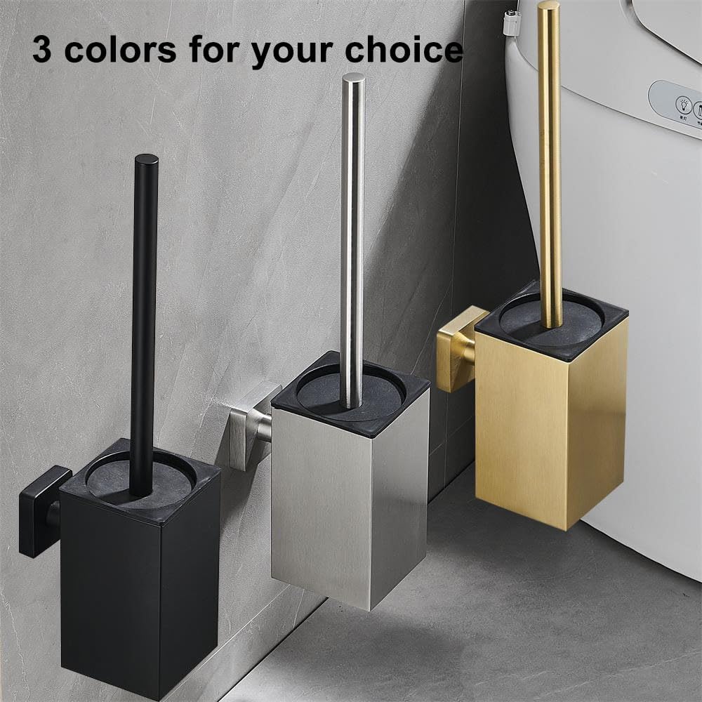 Toilet Brush and Holder Set Freestanding KWQKEM Modern Toilet Bowl Cleaners Brush and Holder with Lid 304 Stainless Steel (Brushed Gold)