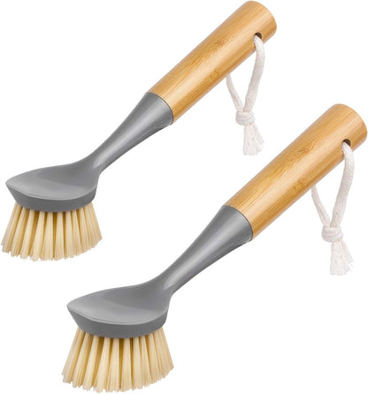 MR.SIGA Bamboo Palm Brush, Scrub Brush for Dishes Pots Pans Kitchen Sink Cleaning, Pack of 2