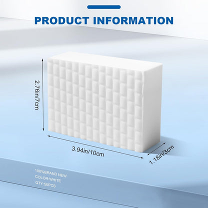 50-Pack Extra-Thick Melamine Sponges – 3.94" × 2.76" × 1.18" Durable Kitchen & Bathroom Cleaning Pads – Powerful, Non-Scratch, Water-Activated Magic Sponge